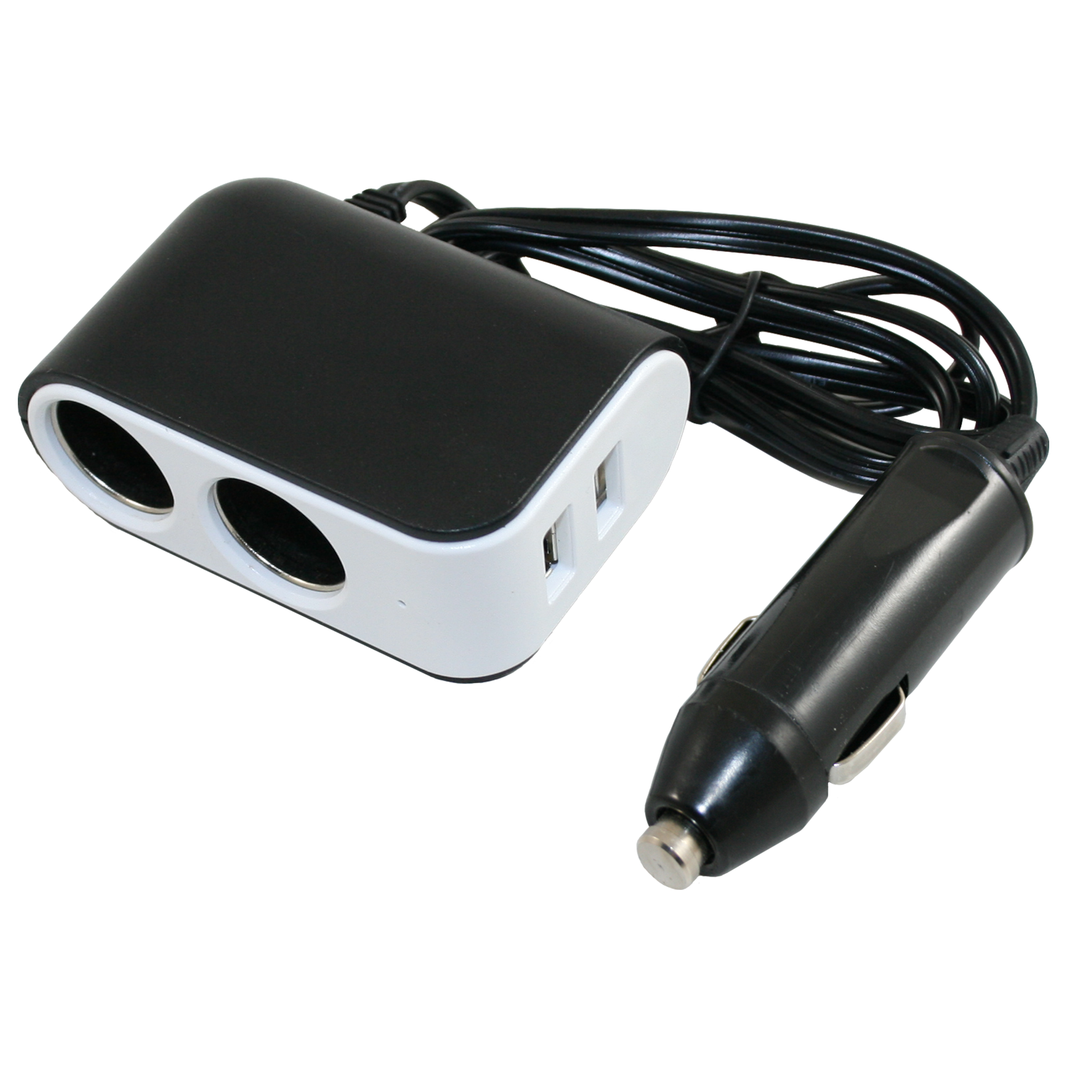 12V standaard adapter naar 2x UNI contactdoos en 2x USB-A